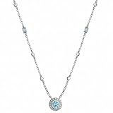 Circle Aquamarine CZ Diamond Sterling Silver Pendant