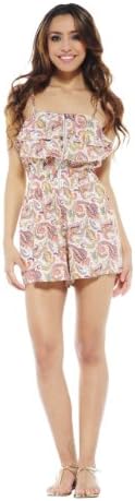 AX Paris Women's Paisley Zip Front Frill Romper(Off-White, Size:4)