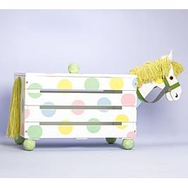 Darlin Dots Hand Painted Wood Horse Toy Box, Toy Chest by Darlin Dots Collection
