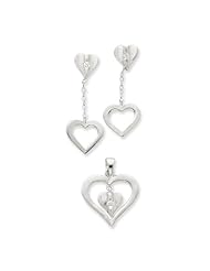 Genuine .925 Sterling Silver CZ Heart Pendant & Earring Set. 100% Satisfaction Guaranteed.