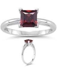 2.00 Cts of 7 mm AAA Princess Garnet Solitaire Scroll Ring in 18K White Gold