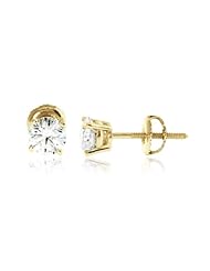 1.25 CT, White Round Brilliant cut Diamond Prong Setting solitaire Womens Stud Earrings in 14K Yellow Gold