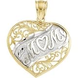 14K Two Tone Gold Mom Heart Pendant