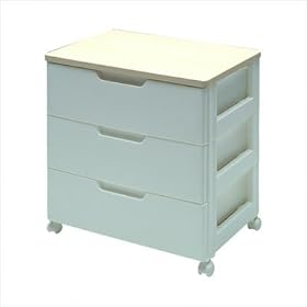 Iris Chest with 3 Drawers and a Natural-Finish Top - White