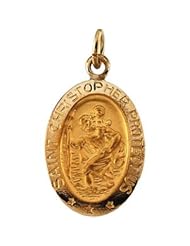Saint Christopher Fine Oval Pendant in Solid Yellow Gold Protect Us Medal 15.00x11.00 MM 14 Karat Yellow