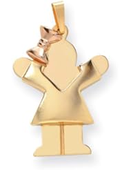 14l Two-Tone Gold Puffed Girl with Bow on Left Engravable Charm