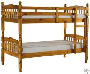 2FT 6 SMALL SINGLE SOLID PINE BUNK BED FRAME WITHOUT STORAGE - ANTIQUE FINISH