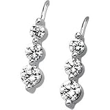 14K White Gold Three 3 Stone Cubic Zirconia Earring