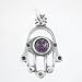 Hamsa Hand Pendant with Amethyst Gemstone in Sterling Silver, #8379