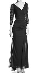A-line V-neck Chiffon/Satin Pleated Beaded Floor Length 3/4 Sleeves Evening Dress 