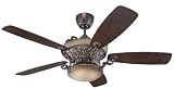 Monte Carlo 5SBR56ISD Strasburg 56-Inch 5-Blade Ceiling Fan with Remote, Uplight, Light Kit and Distressed Cherry Blades, Irish Slate