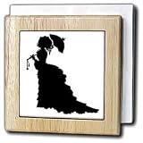 Florene Black and White - Victorian Lady In Black Silhouette Dress and Umbrella - Tile Napkin Holders