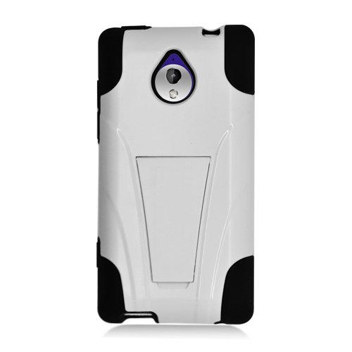 Eagle Cell Hybrid Case with Y Style Kickstand for HTC Tiara/8XT - Retail Packaging - Black/White