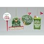 3 25-4 5" BAS-RELIEF FLATBACK RESIN GOLF ORNAMENT, SET OF 4 ASSORTED: "IM NOT OVER THE HILL " , "GOLFERS DIET: DAILY DOSE OF GREEN!" , "ANYTIME IS TEE TIME!" & "IM AT MY BEST WHEN IM TEE-D OFF!" - Christmas Ornament