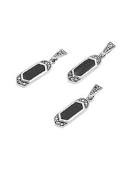 Sterling Silver Onyx Oblong Diamond Marcasite Earring Pendant Set