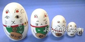 White Maneki Neko Matryoshka Nesting Doll #MD1/W