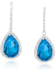 1.14 Cts Diamond & 9.10 Cts Swiss Blue Topaz Earrings in 925 Sterling Silver
