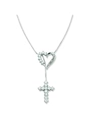 Silver CZ Faith And Mercy 18in Lariat Necklace. Metal Weight- 6.88g.