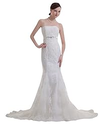 Strapless Beaded Lace Floor Length Empire   Waistline Mermaid  Dress