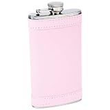 Ladies 6 Oz Stainless Steel Flask - Faux Pink Leather