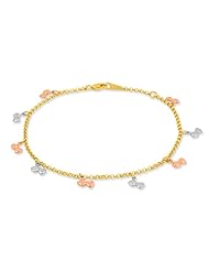 14k Tri-Color Polished Dangling Hearts Anklet