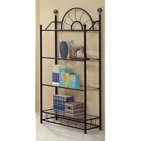 <b>"Sunburst" Design Wrought Iron Style 4 Tier Rack / Bookcase with Glass Shelves</b>