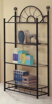 Kitchen: Sunburst Design Wrought Iron Style 4 Tier Rack / Bookcase with Glass Shelves