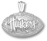 Nebraska Cornhuskers Solid Sterling Silver ''HUSKERS'' Football Pendant