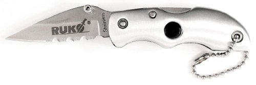 RUKO 1-3/4-Inch Blade Folding Knife with Serrated Edge Aluminum Brushed Handle