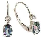 10K White Gold Mystic Topaz and Diamond Leverback Earrings