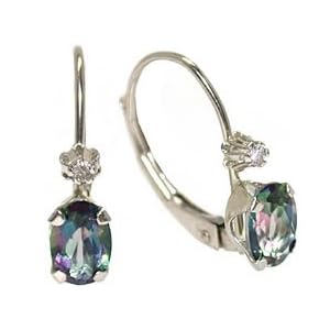 10K White Gold Mystic Topaz and Diamond Leverback Earrings