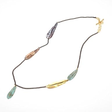 Mixed Metal Feather Drop Necklace by Sibilia
