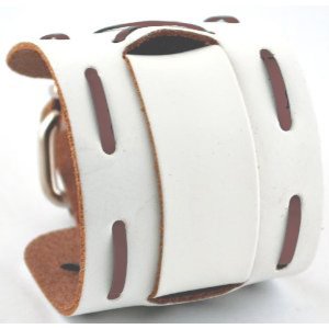 Nemesis Wide White Leather Cuff Wrist Watch Band