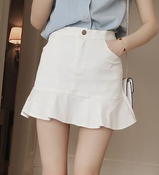 (ALLURE) デニム フレア マーメード スカート ミニ マイクロミニ 無地 ホワイトAF0510