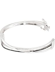 Sterling Silver Genuine Black Spinel and Diamond Bangle Bracelet: 1/3 CT TW