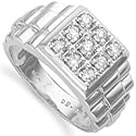 Jewelco London 9 carat White gold Half Carat Fine Diamond 9 Stone men's Signet Ring