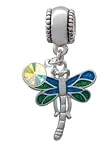 Dragonfly with Translucent Green & Blue Wings European Charm Bead Hanger with...