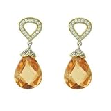 New Fine Jewelry Dangling Earrings Sterling Silver Two-Tone with Large Champagne Teardrop CZ - Incl. ClassicDiamondHouse Free Gift Box & Cleaning Cloth