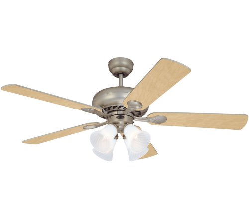 Westinghouse 78077 Swirl Four-Light 52-Inch Five Blade Ceiling Fan, Brushed Pewter with Frosted Swirl Shades