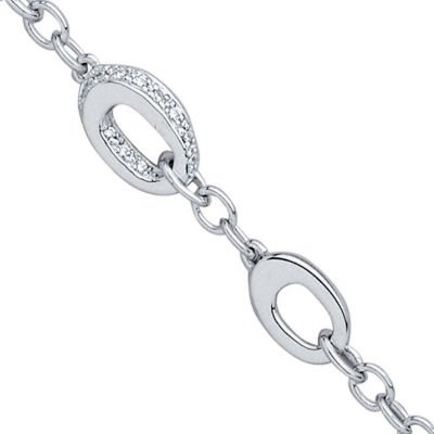 Sterling Silver Clear Cubic Zirconia Link Chain Bracelet - Length 18 cm