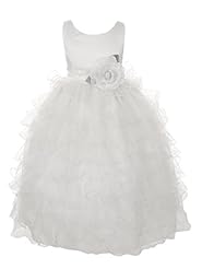 Girls Organza/Polyester/Satin Tea Length Sleeveless   Flower-Girl Dress  With a Bow(s) and a Sash  and Ruffles