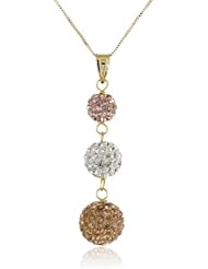 22k Tri-Color Gold Plated Sterling Silver Pave Crystal Bead Pendant Necklace, 18"