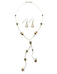 Gold Plated Foil Bead Y Necklace & Earrings Set