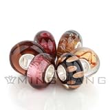 Gossip Beads - Accessoire Similaire Pandora Trollbeads. Set x 6 Breloques en Argent Fin 925/1000 et Boules de Verre -Nuits d'Automne