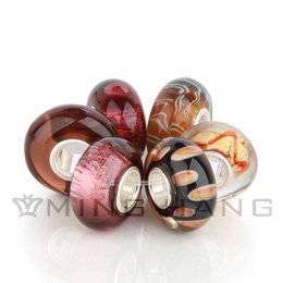 Gossip Beads - Accessoire Similaire Pandora Trollbeads. Set x 6 Breloques en Argent Fin 925/1000 et Boules de Verre -Nuits d'Automne