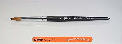 Petal Kolinsky Acrylic Nail Brush (#8 Round) + 1 Daisy Beauty ® purse size emery board.