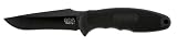 SOG Specialty Knives and Tools FP4-L Field Pup, 4-Inch Straight Edge Fixed Blade Knife with Leather Sheath, Black TiNi