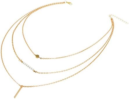Yantu Women's Vintage Gold 3 Layer Pendant Sweater Chain Pendant Necklace