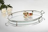 10 X 14 Inch OVAL GLASS TRAY WITH SILVER PLATED HANDLES - 10 X 14 OVAL GLASS TRAY WITH SILVER PLATED HANDLES