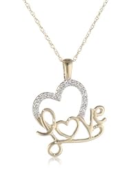 10k Yellow Gold Diamond Heart "Love" Pendant Necklace (.01cttw, I-J Color, I2-I3 Clarity), 18"